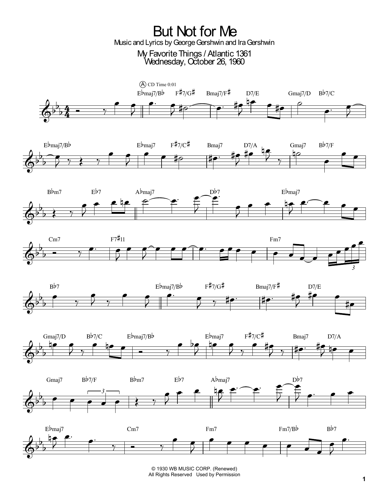 John Coltrane But Not For Me sheet music notes and chords. Download Printable PDF.