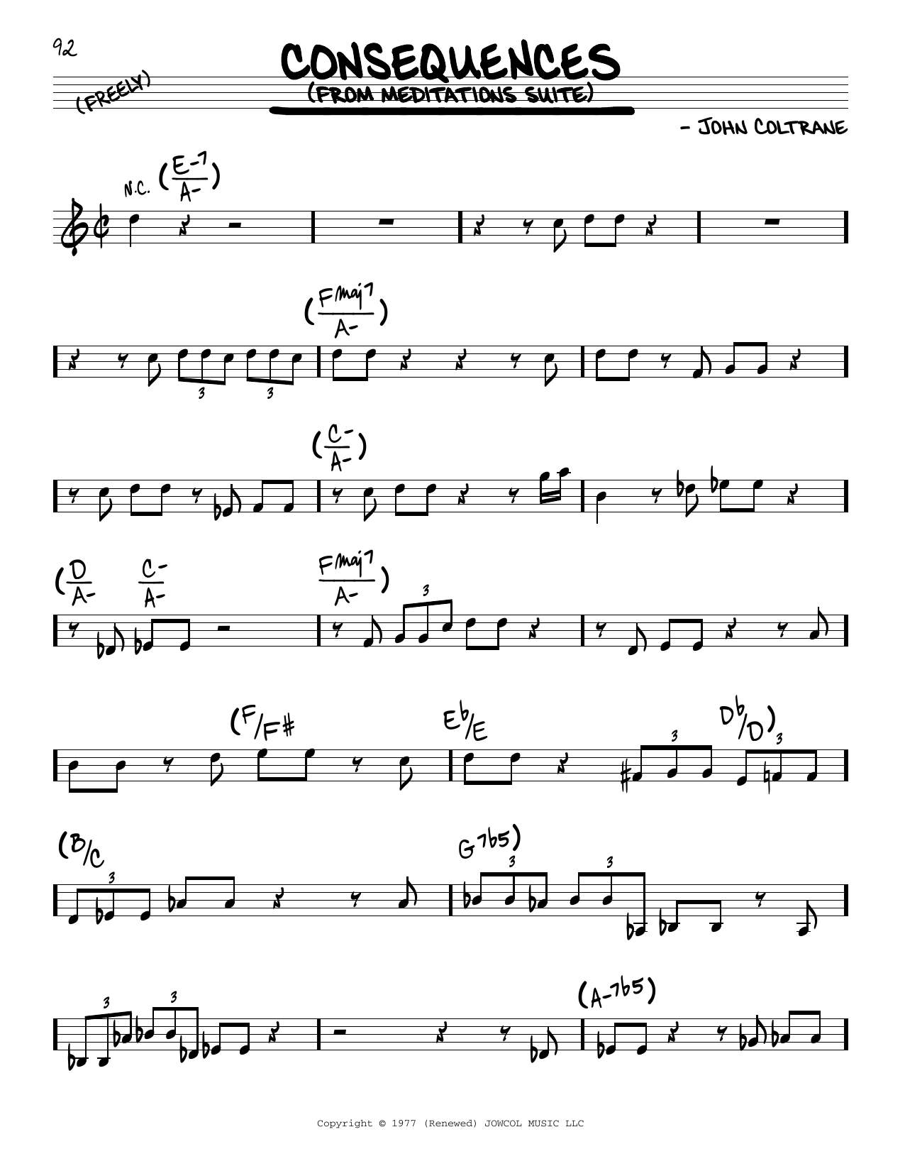 Learn to play John Coltrane Consequences sheet music for Real Book – Melody & Chords in minutes. Price: 5.9900$ John Coltrane Consequences sheet music notes and chords arranged for Real Book – Melody & Chords