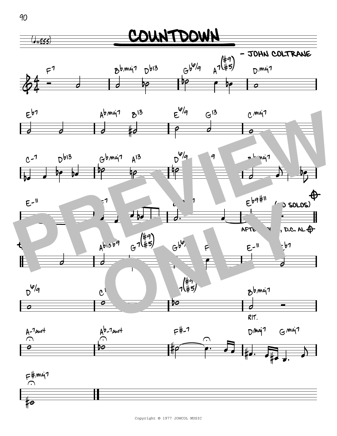 John Coltrane Countdown [Reharmonized version] (arr. Jack Grassel) sheet music notes and chords arranged for Real Book – Melody & Chords