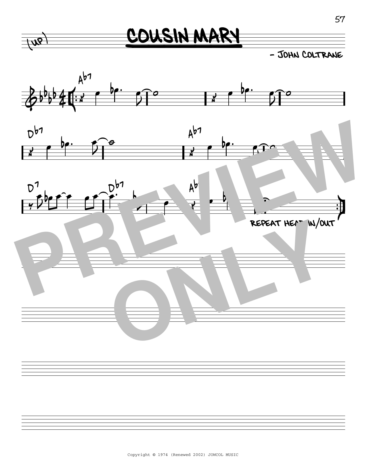 John Coltrane Cousin Mary sheet music notes and chords. Download Printable PDF.