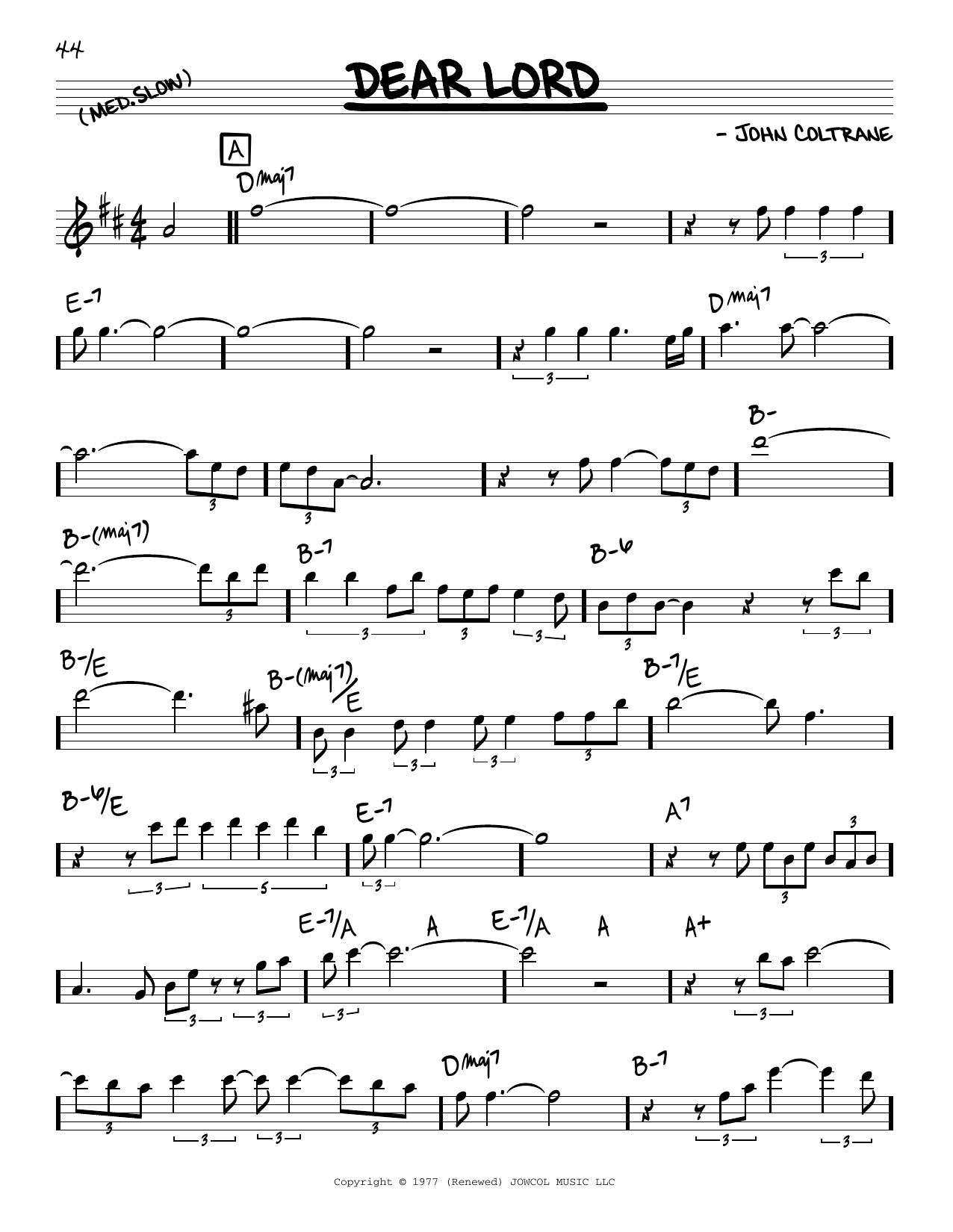 John Coltrane Dear Lord sheet music notes and chords. Download Printable PDF.