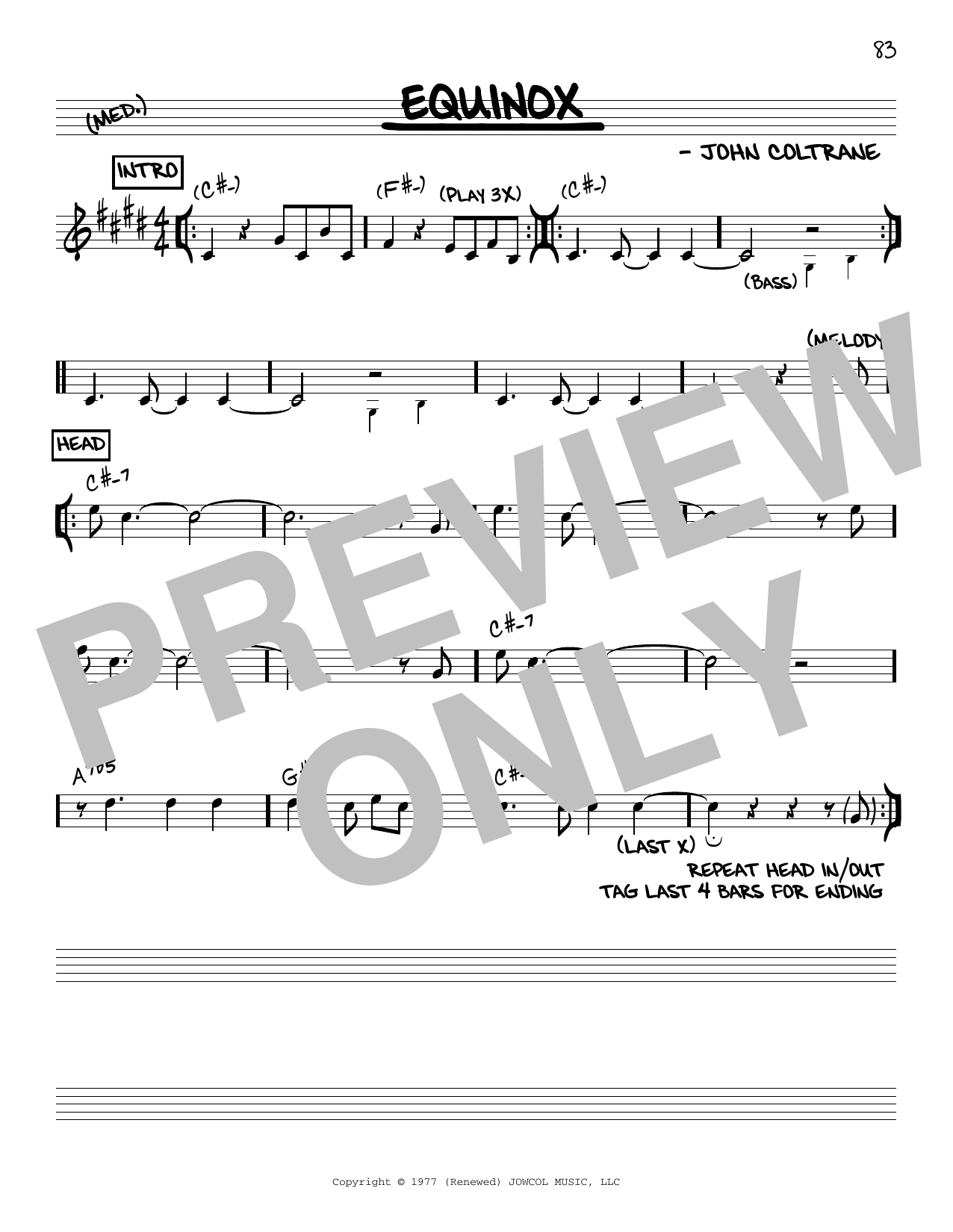 John Coltrane Equinox sheet music notes and chords. Download Printable PDF.