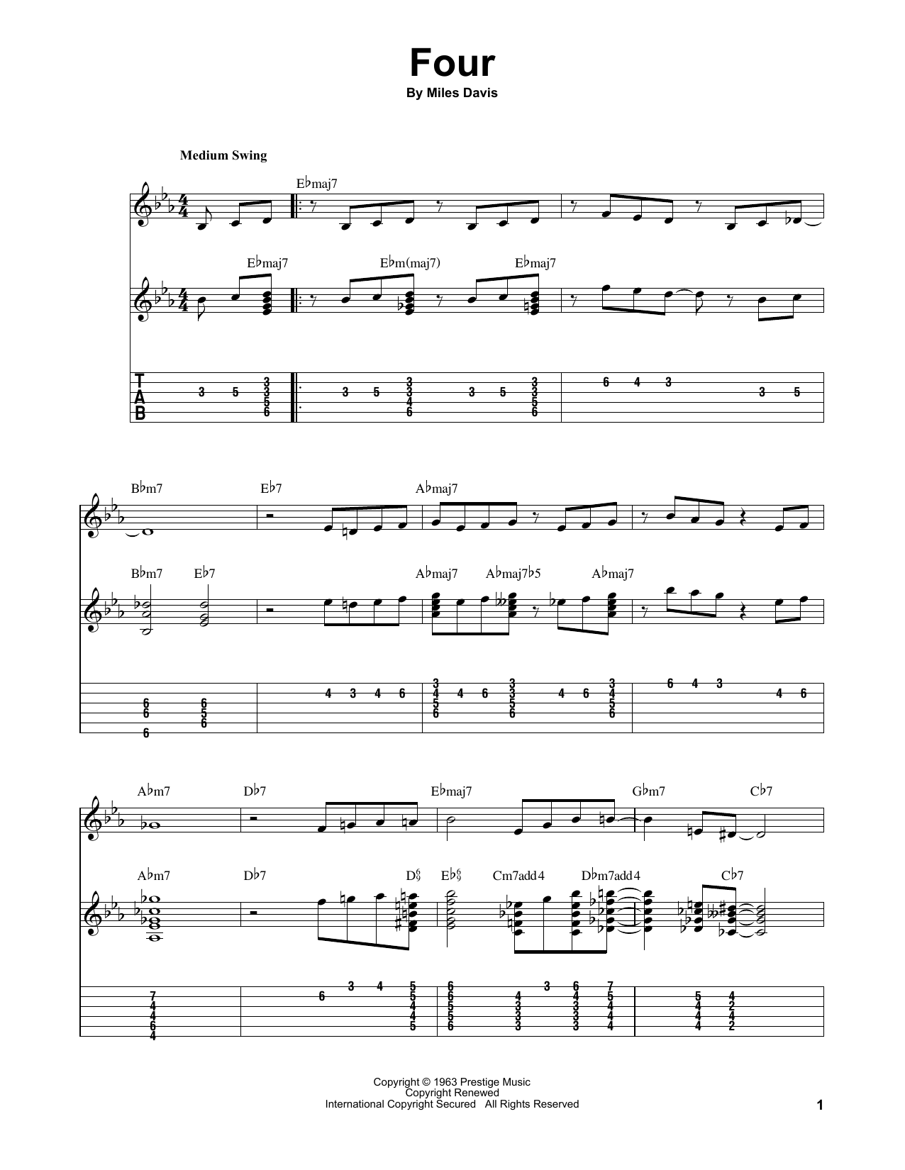 John Coltrane Four sheet music notes and chords. Download Printable PDF.