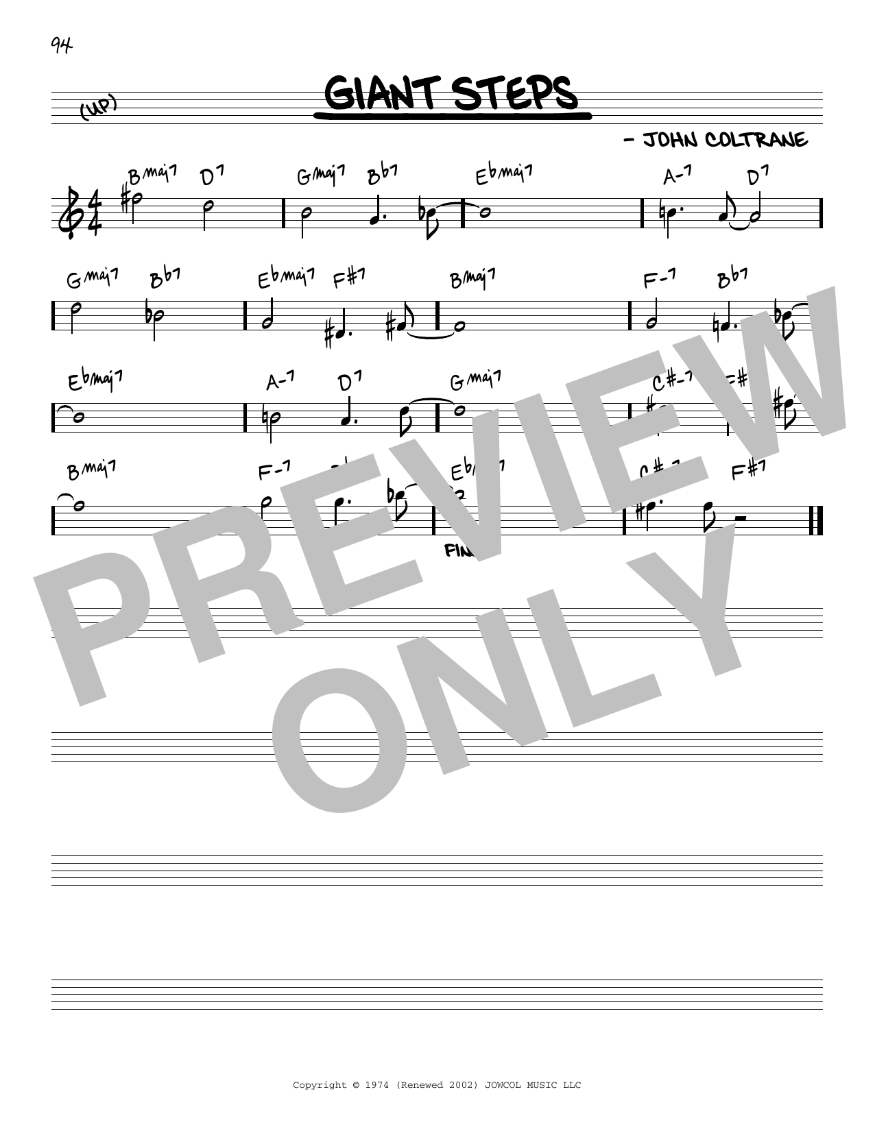 John Coltrane Giant Steps sheet music notes and chords. Download Printable PDF.