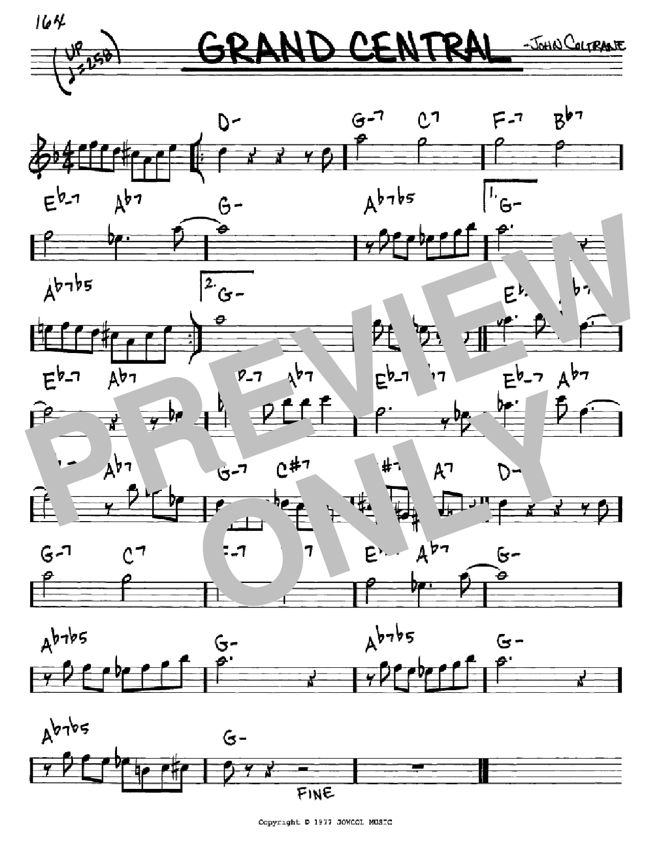 John Coltrane Grand Central sheet music notes and chords. Download Printable PDF.