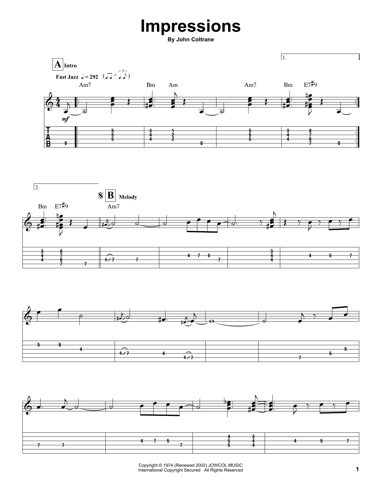 John Coltrane Impressions sheet music notes and chords. Download Printable PDF.