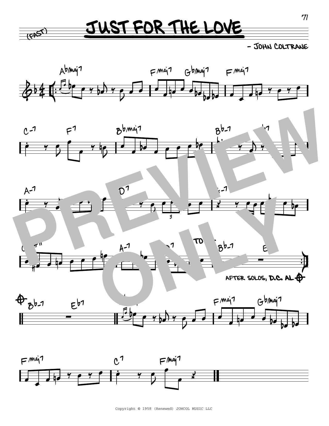 John Coltrane Just For The Love sheet music notes and chords. Download Printable PDF.