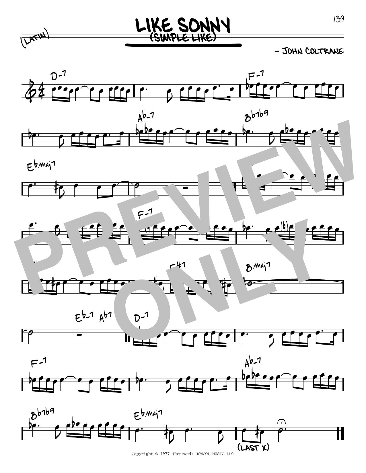 John Coltrane Like Sonny (Simple Like) sheet music notes and chords. Download Printable PDF.