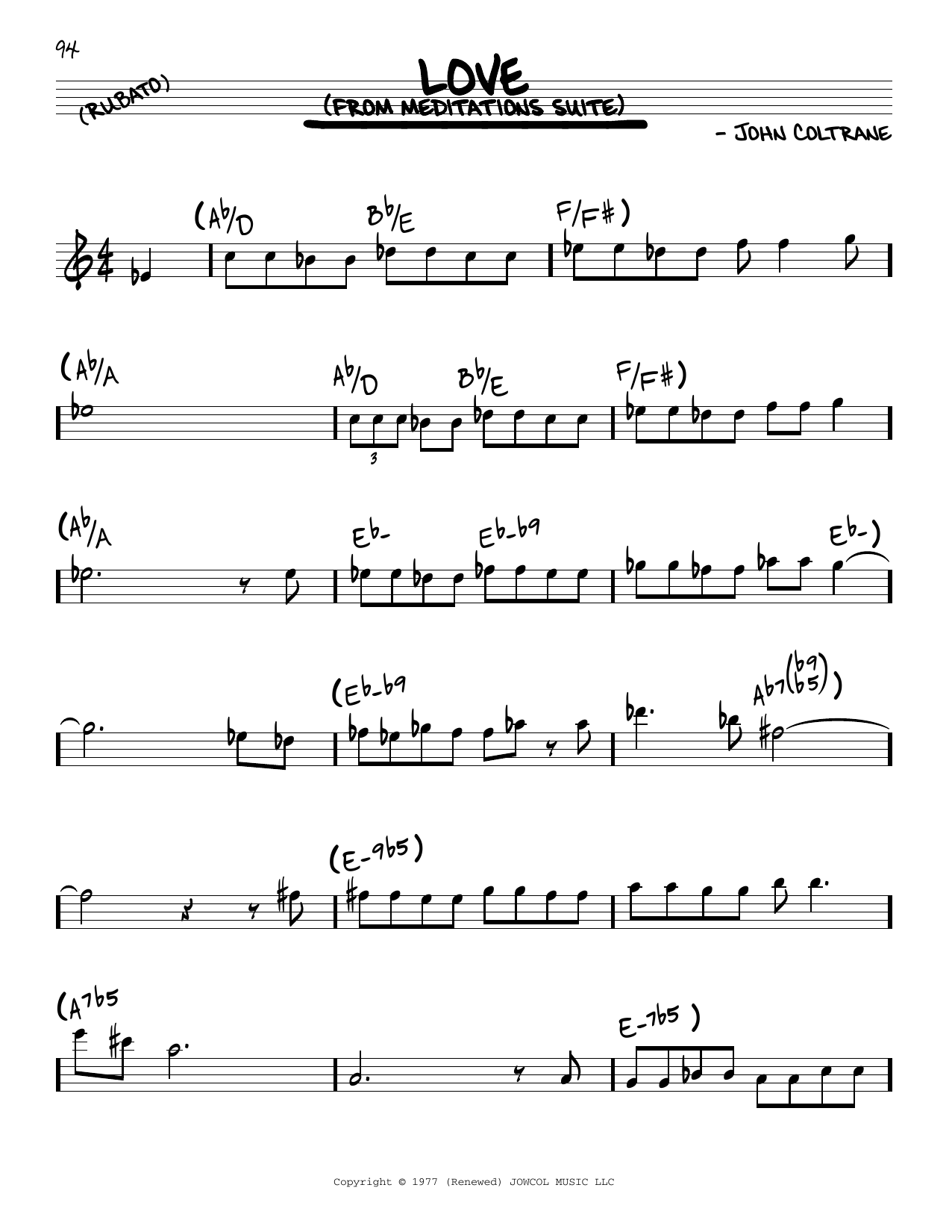 John Coltrane Love sheet music notes and chords. Download Printable PDF.