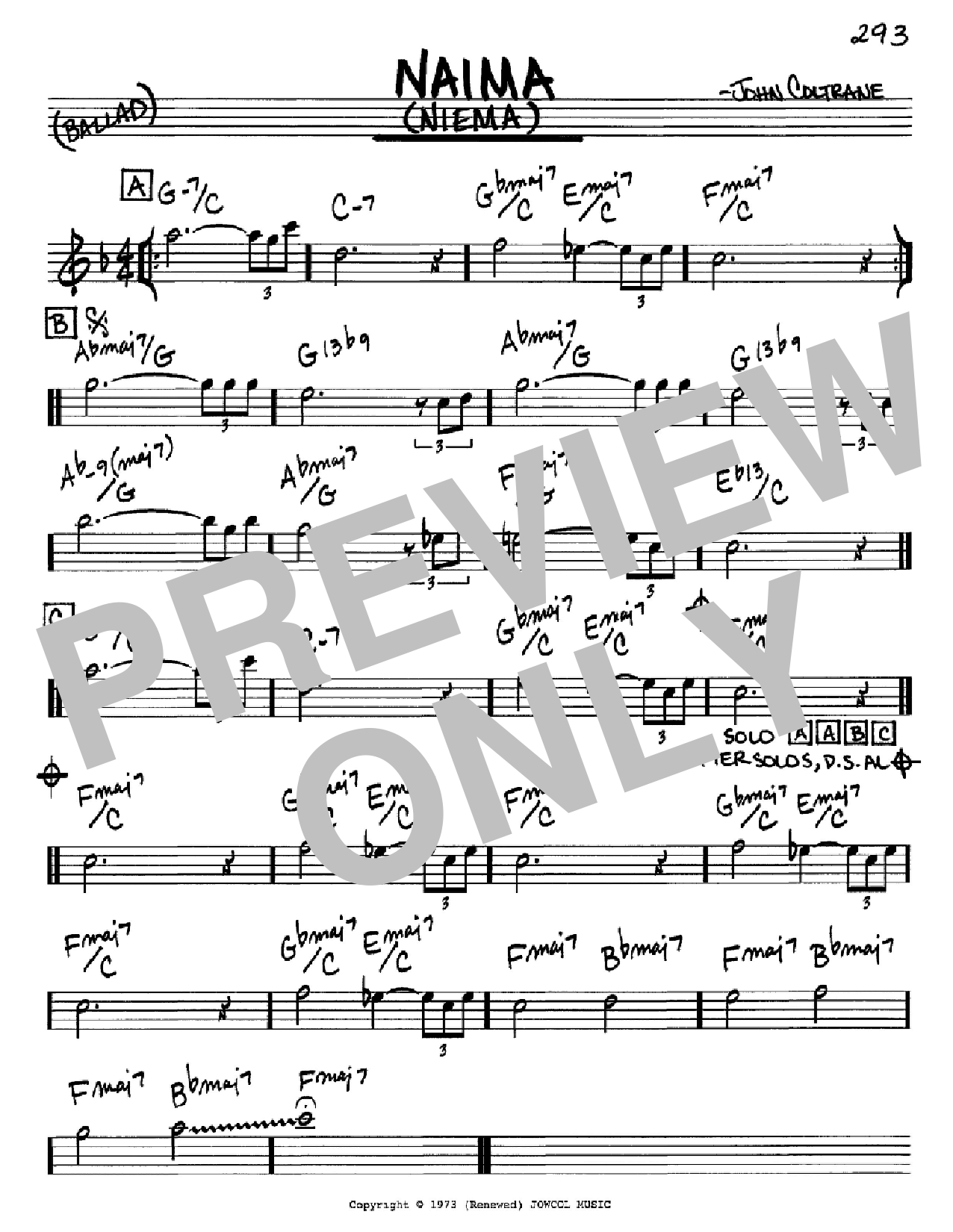 John Coltrane Naima (Niema) sheet music notes and chords. Download Printable PDF.