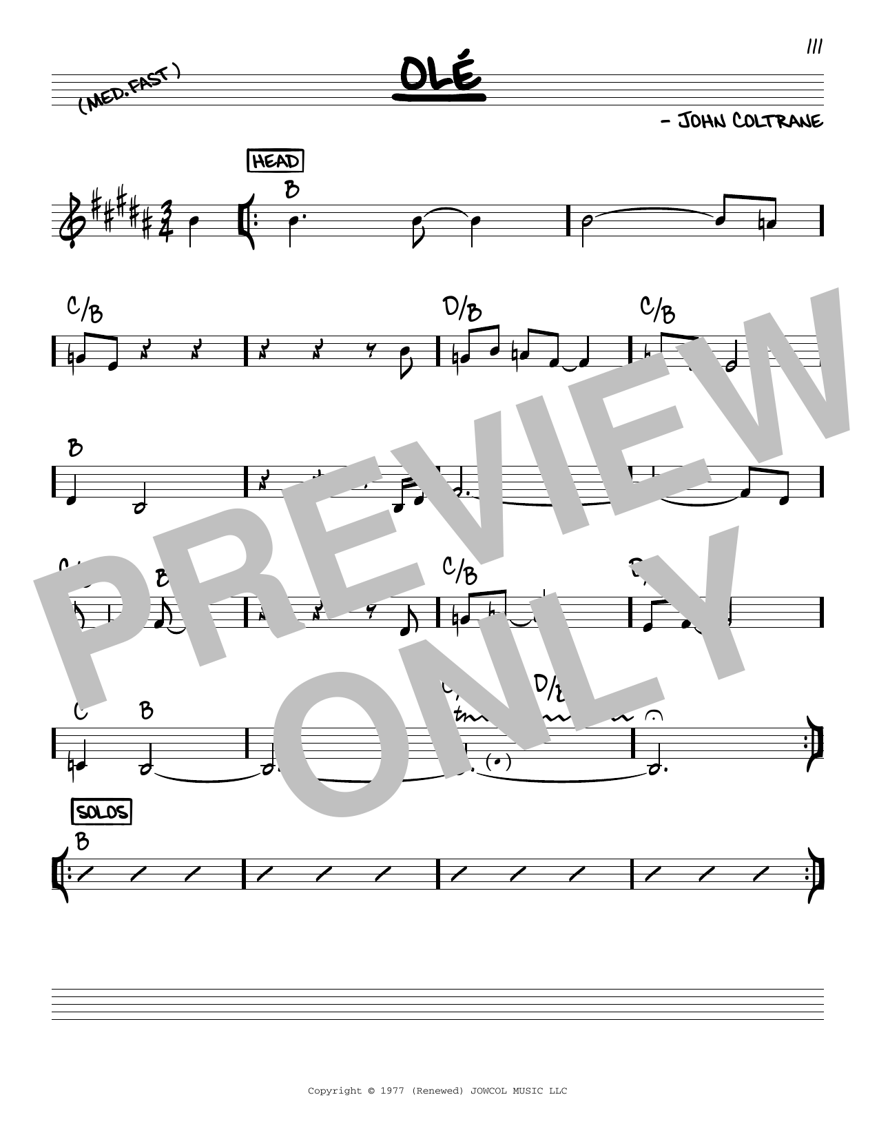 John Coltrane Olé sheet music notes and chords. Download Printable PDF.