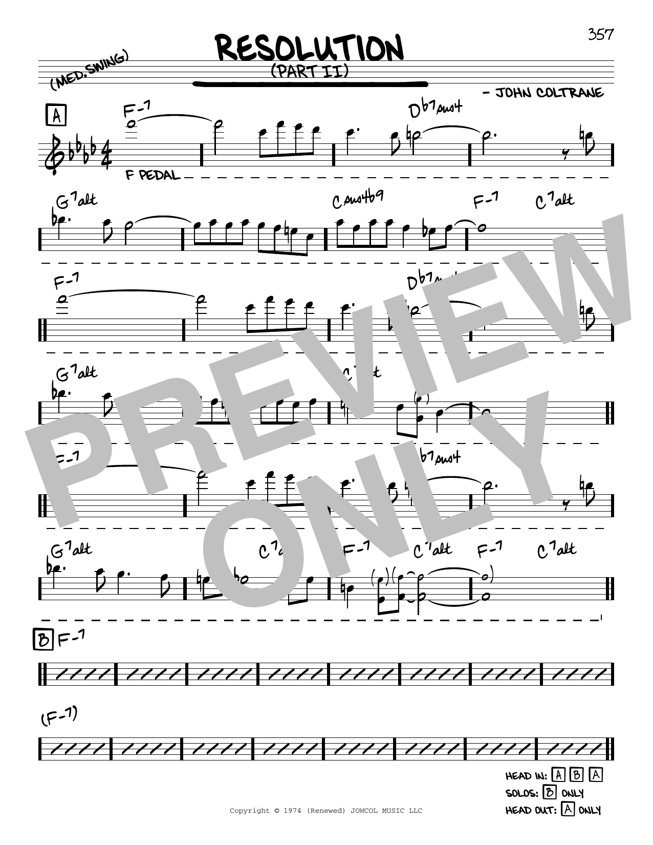 John Coltrane Resolution (Part II) sheet music notes and chords. Download Printable PDF.