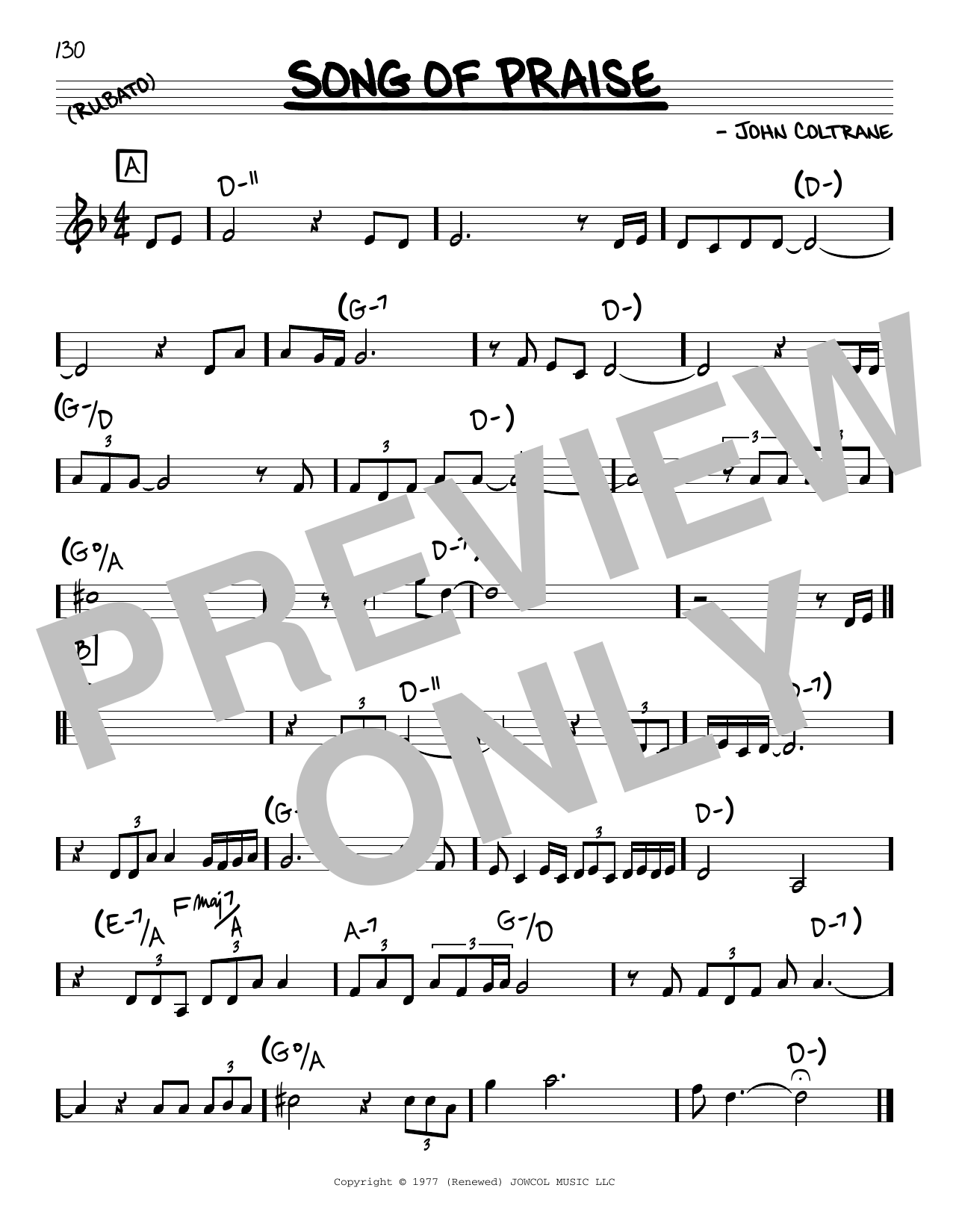 John Coltrane Song Of Praise sheet music notes and chords. Download Printable PDF.