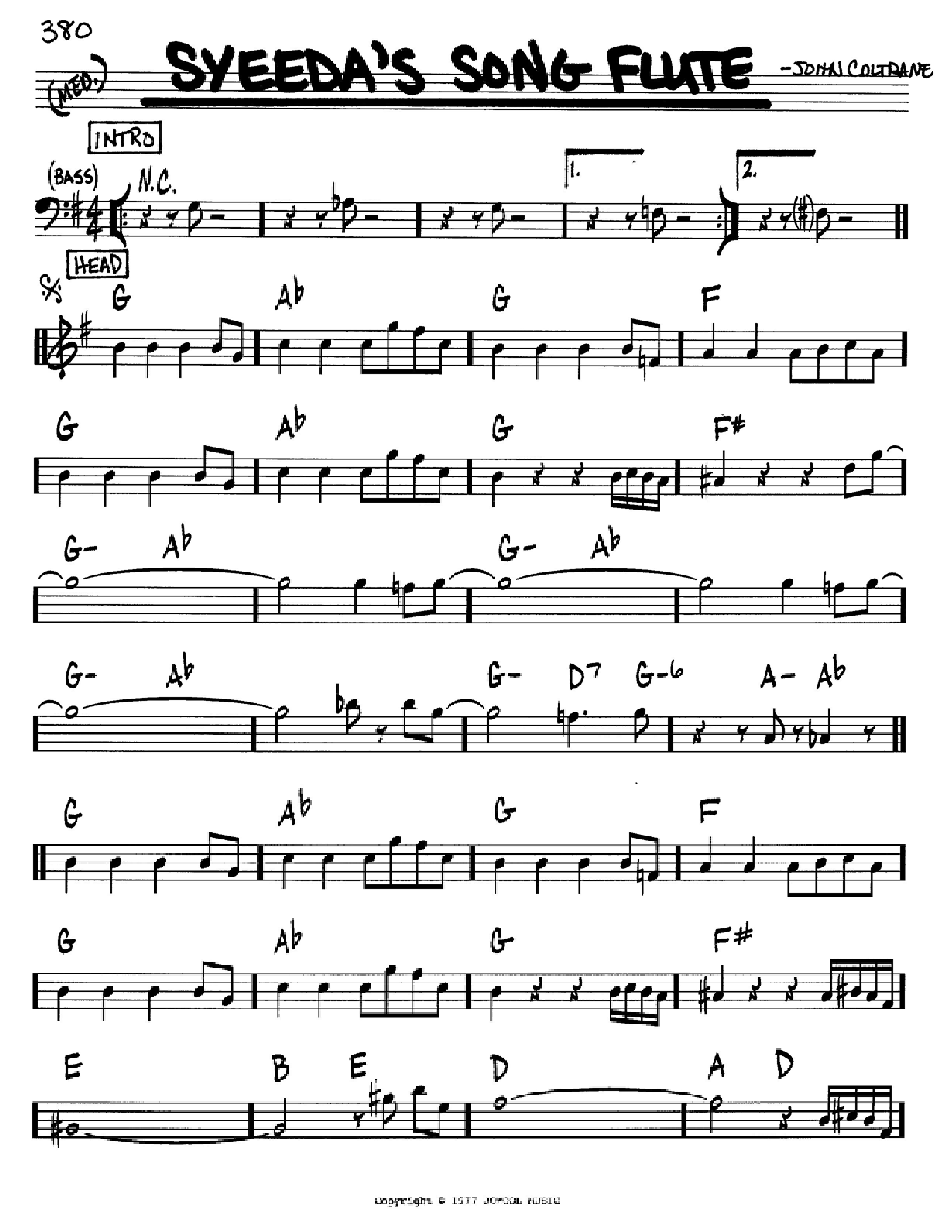 John Coltrane Syeeda's Song Flute sheet music notes and chords. Download Printable PDF.