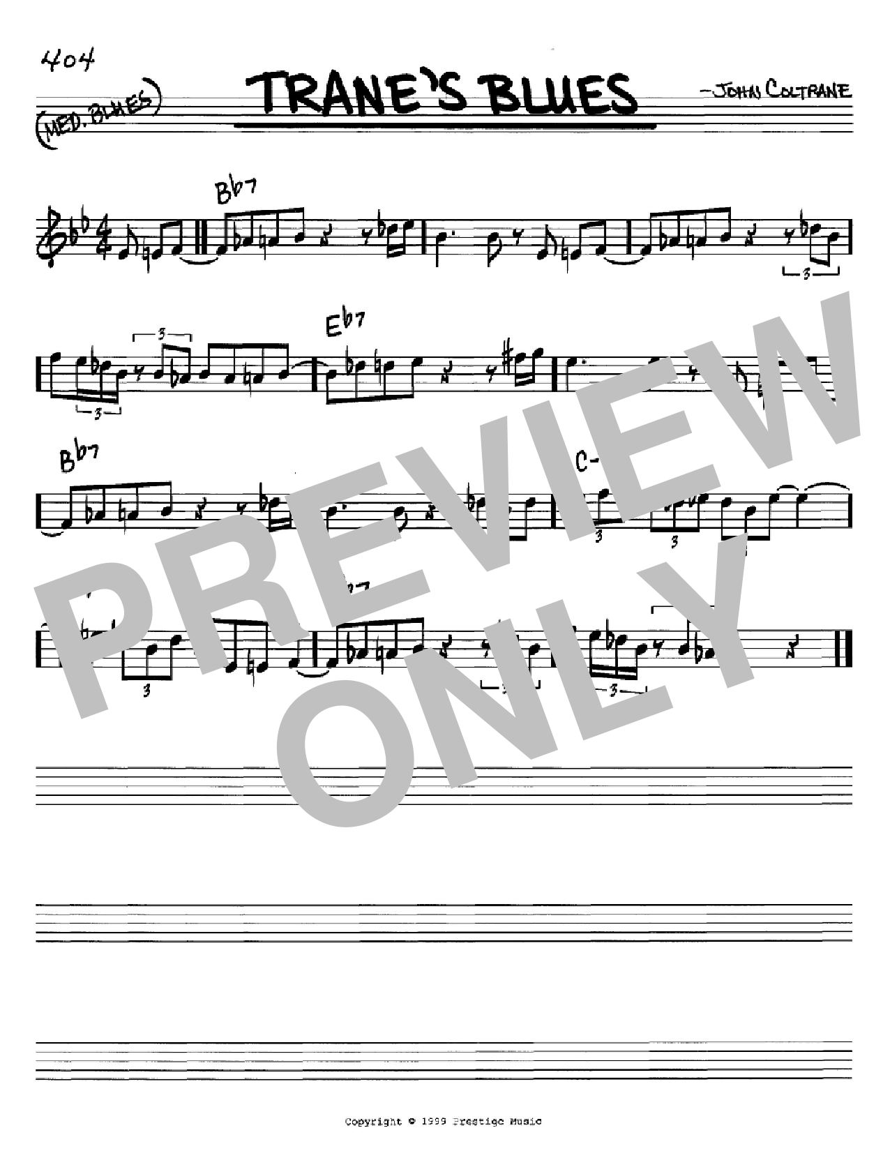 John Coltrane Trane's Blues sheet music notes and chords. Download Printable PDF.