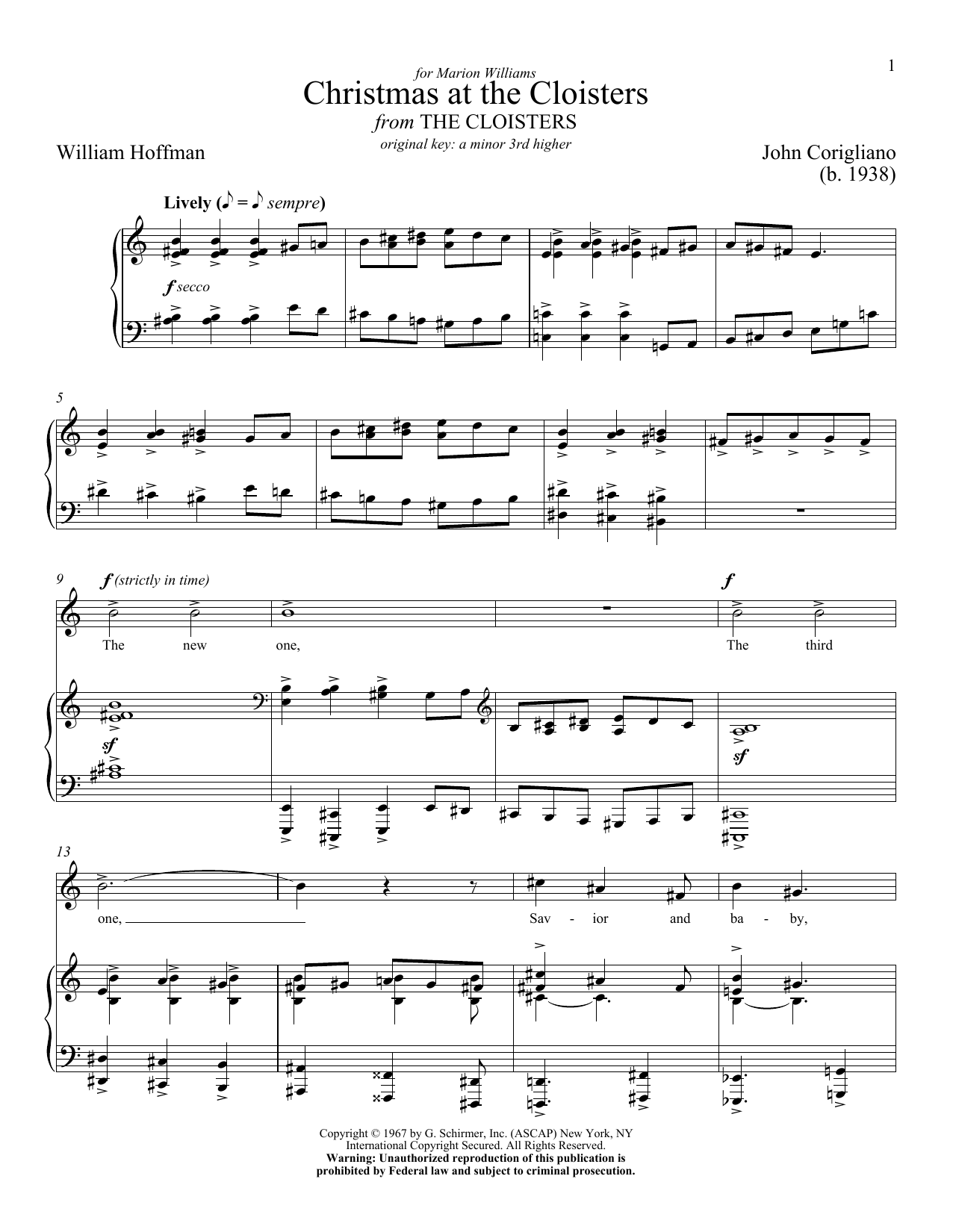 Learn to play John Corigliano Christmas At The Cloisters sheet music for Piano & Vocal in minutes. Price: 7.8900$ John Corigliano Christmas At The Cloisters sheet music notes and chords arranged for Piano & Vocal