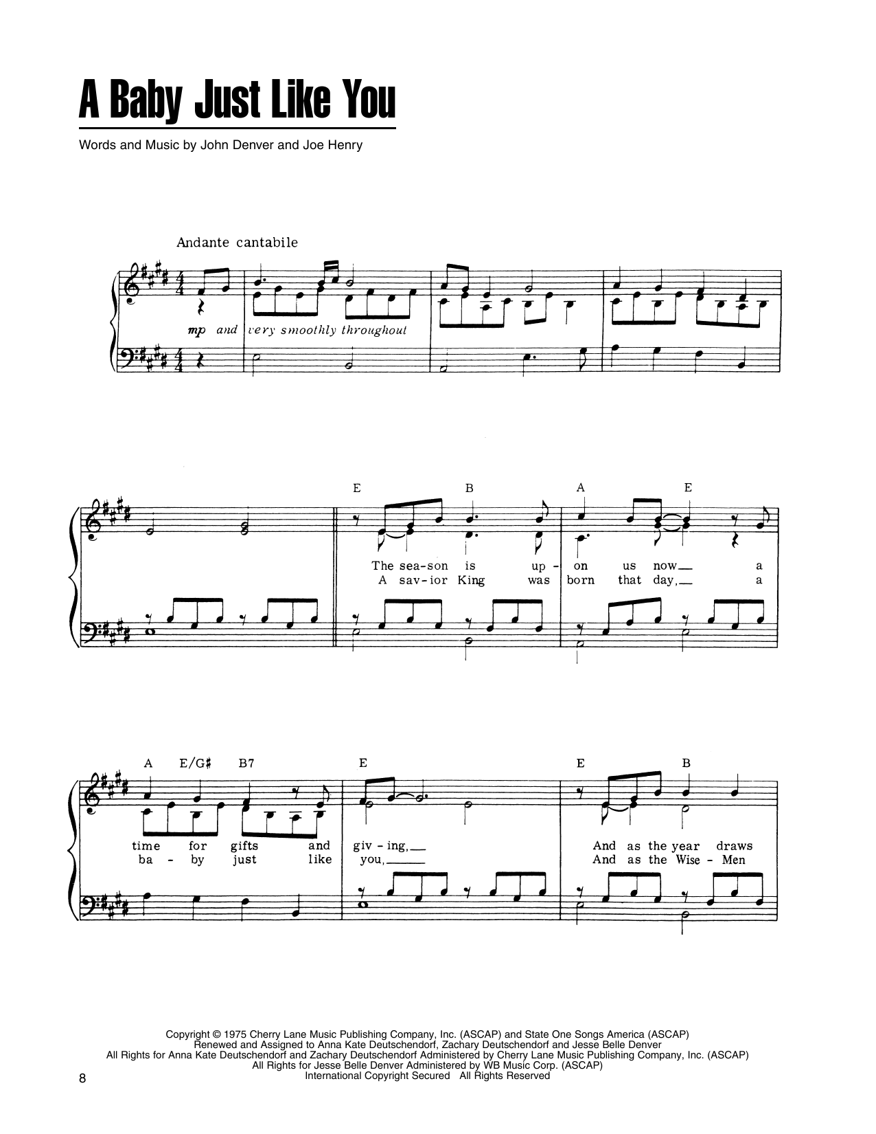 Learn to play John Denver and The Muppets A Baby Just Like You (from A Christmas Together) sheet music for Piano, Vocal & Guitar Chords (Right-Hand Melody) in minutes. Price: 6.9900$ John Denver and The Muppets A Baby Just Like You (from A Christmas Together) sheet music notes and chords arranged for Piano, Vocal & Guitar Chords (Right-Hand Melody)