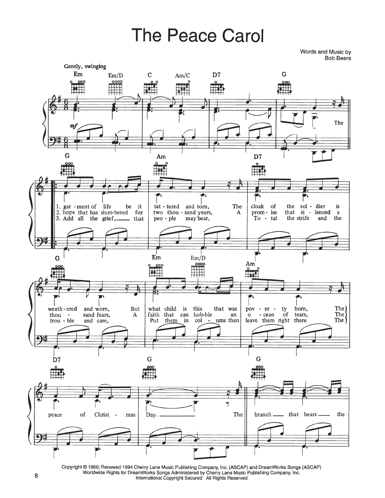 John Denver and The Muppets The Peace Carol (from A Christmas Together) sheet music notes and chords. Download Printable PDF.