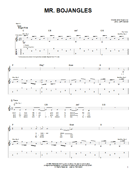 John Denver Mr. Bojangles sheet music notes and chords arranged for Guitar Tab