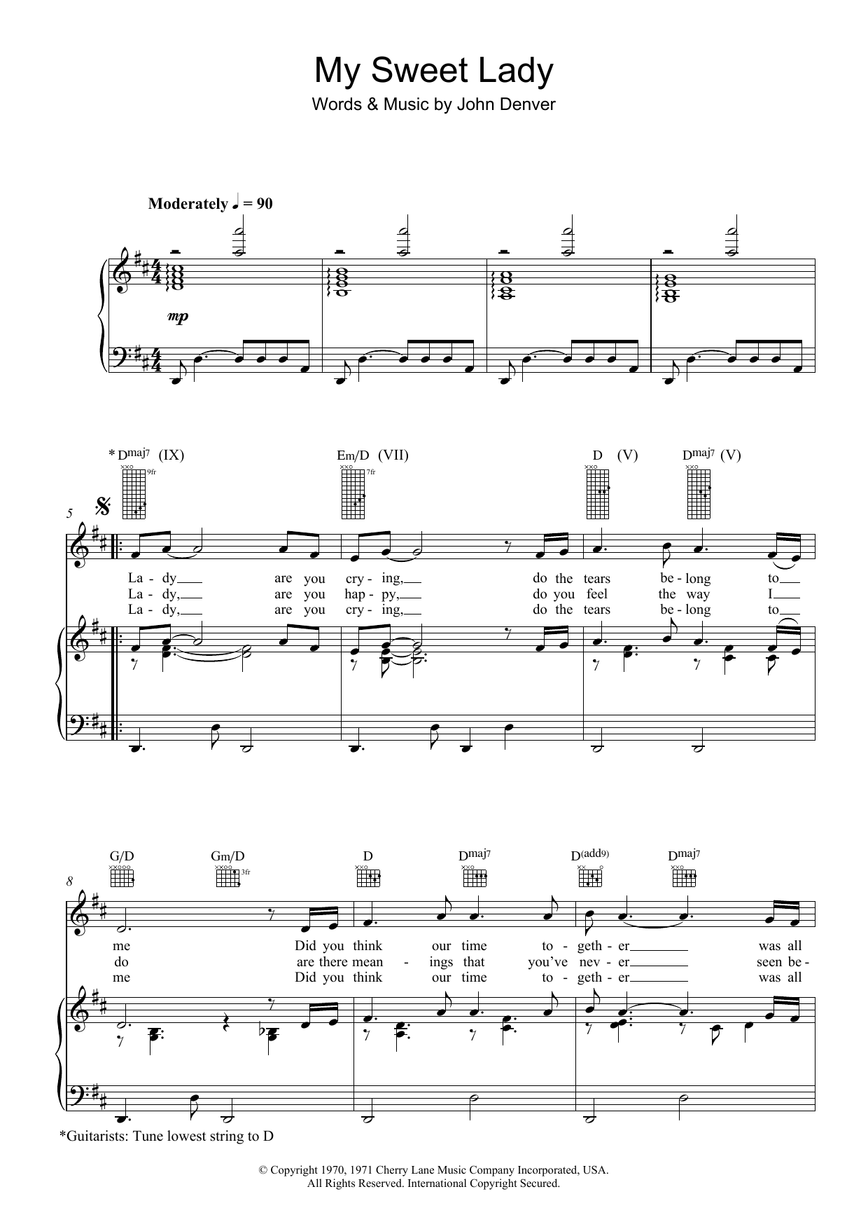 John Denver My Sweet Lady sheet music notes and chords arranged for Piano, Vocal & Guitar Chords