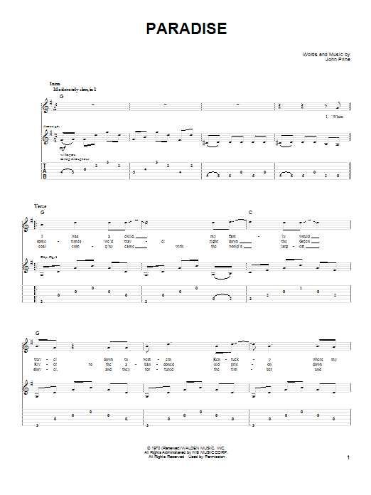 Learn to play John Denver Paradise sheet music for Guitar Tab in minutes. Price: 7.8900$ John Denver Paradise sheet music notes and chords arranged for Guitar Tab