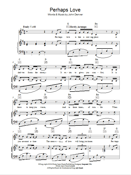 John Denver Perhaps Love sheet music notes and chords. Download Printable PDF.