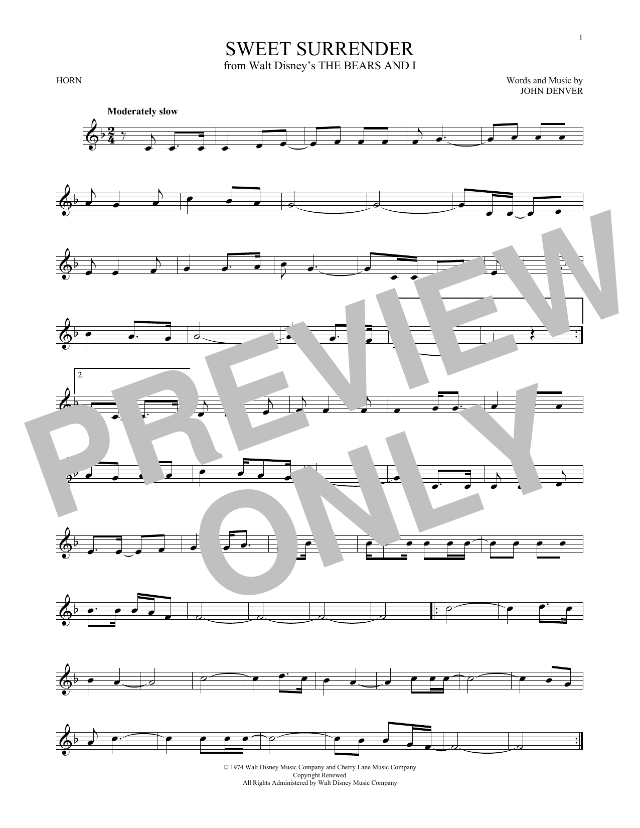 John Denver Sweet Surrender sheet music notes and chords. Download Printable PDF.