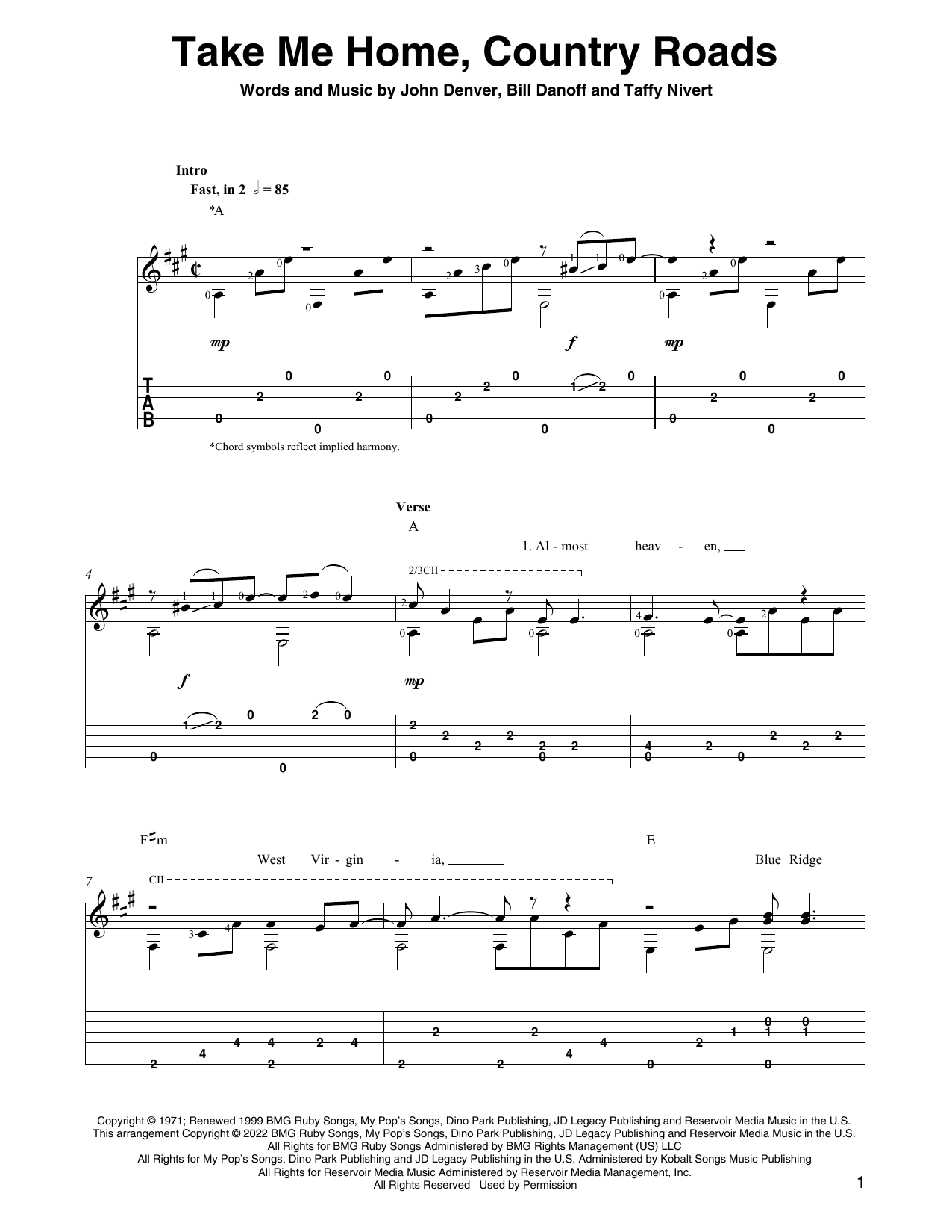 John Denver Take Me Home, Country Roads (arr. Ben Pila) sheet music notes and chords. Download Printable PDF.