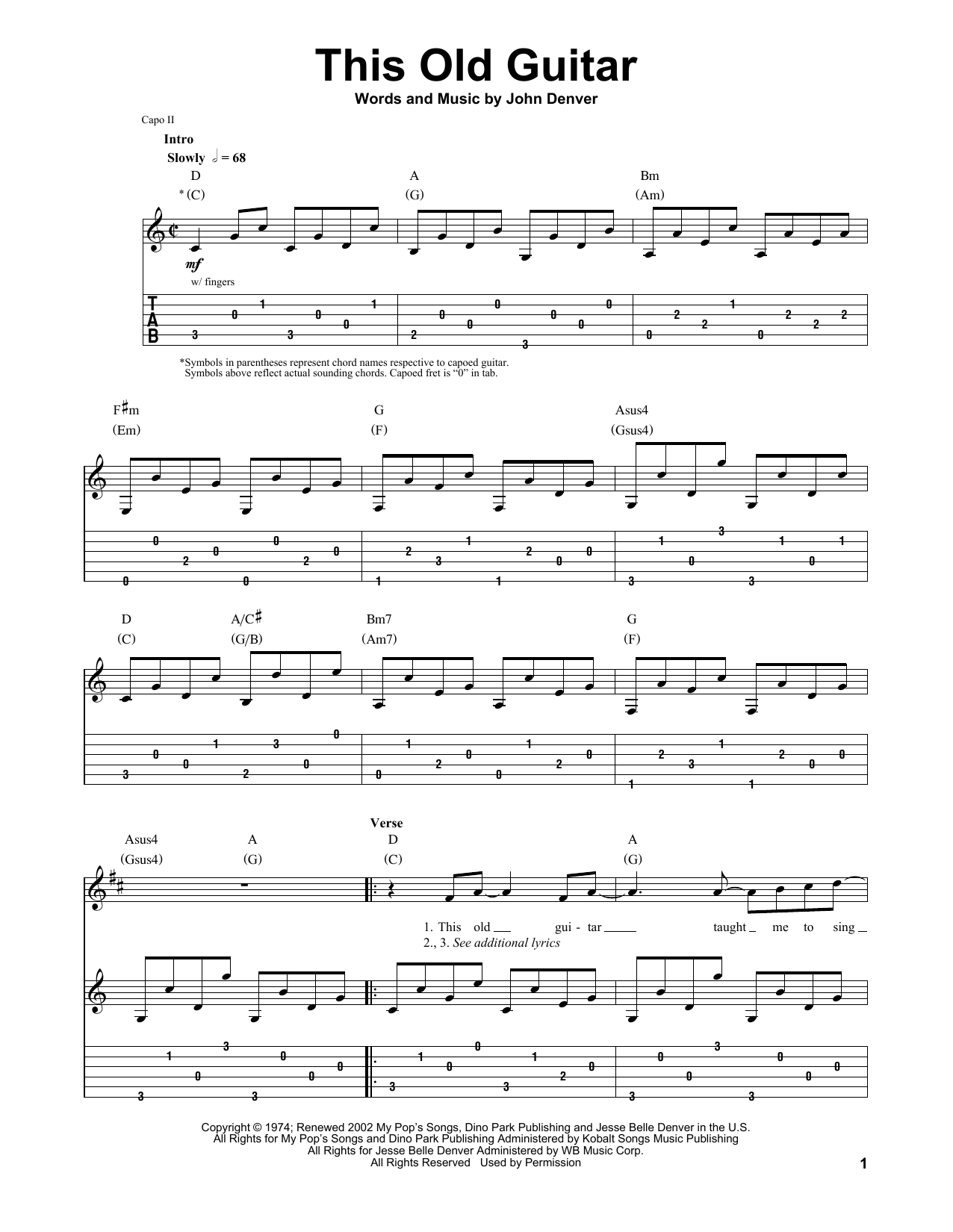 John Denver This Old Guitar sheet music notes and chords. Download Printable PDF.