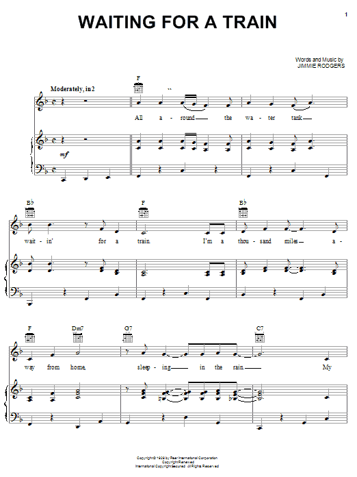 Learn to play Jimmie Rodgers Waiting For A Train sheet music for Piano, Vocal & Guitar Chords (Right-Hand Melody) in minutes. Price: 7.8900$ Jimmie Rodgers Waiting For A Train sheet music notes and chords arranged for Piano, Vocal & Guitar Chords (Right-Hand Melody)