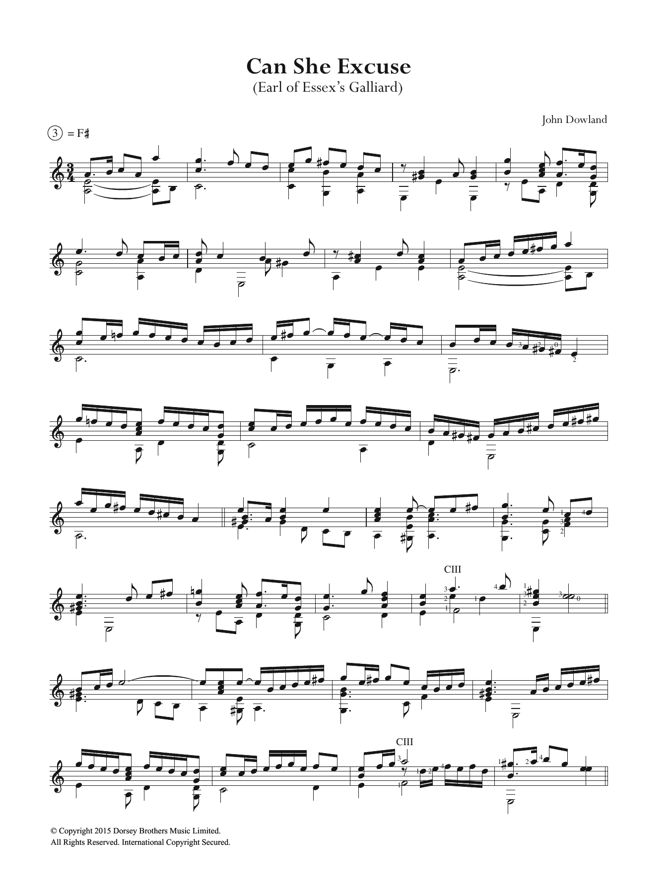 John Dowland Can She Excuse sheet music notes and chords. Download Printable PDF.