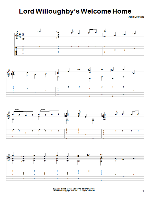 John Dowland Lord Willoughby's Welcome Home sheet music notes and chords. Download Printable PDF.