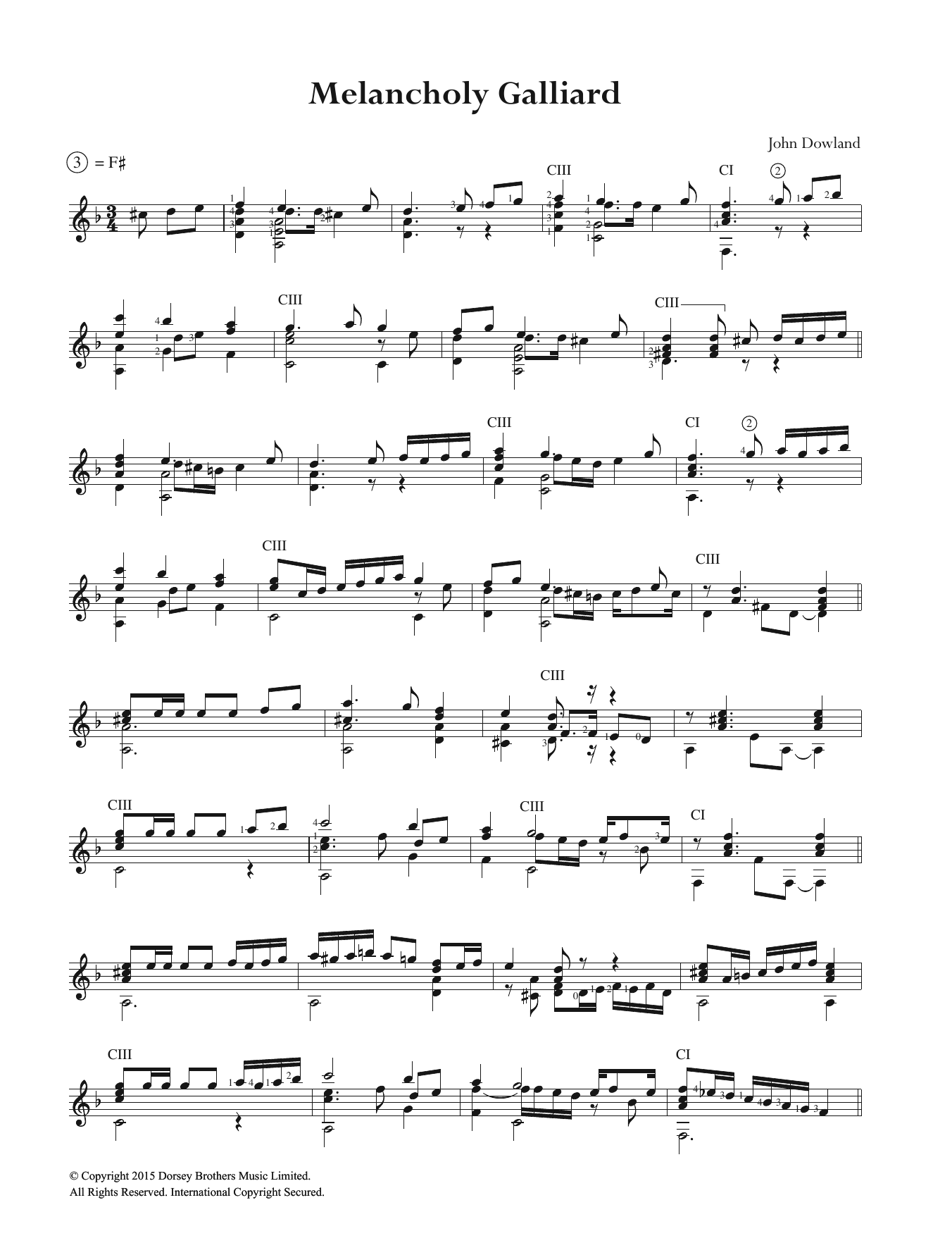 John Dowland Melancholy Galliard sheet music notes and chords. Download Printable PDF.