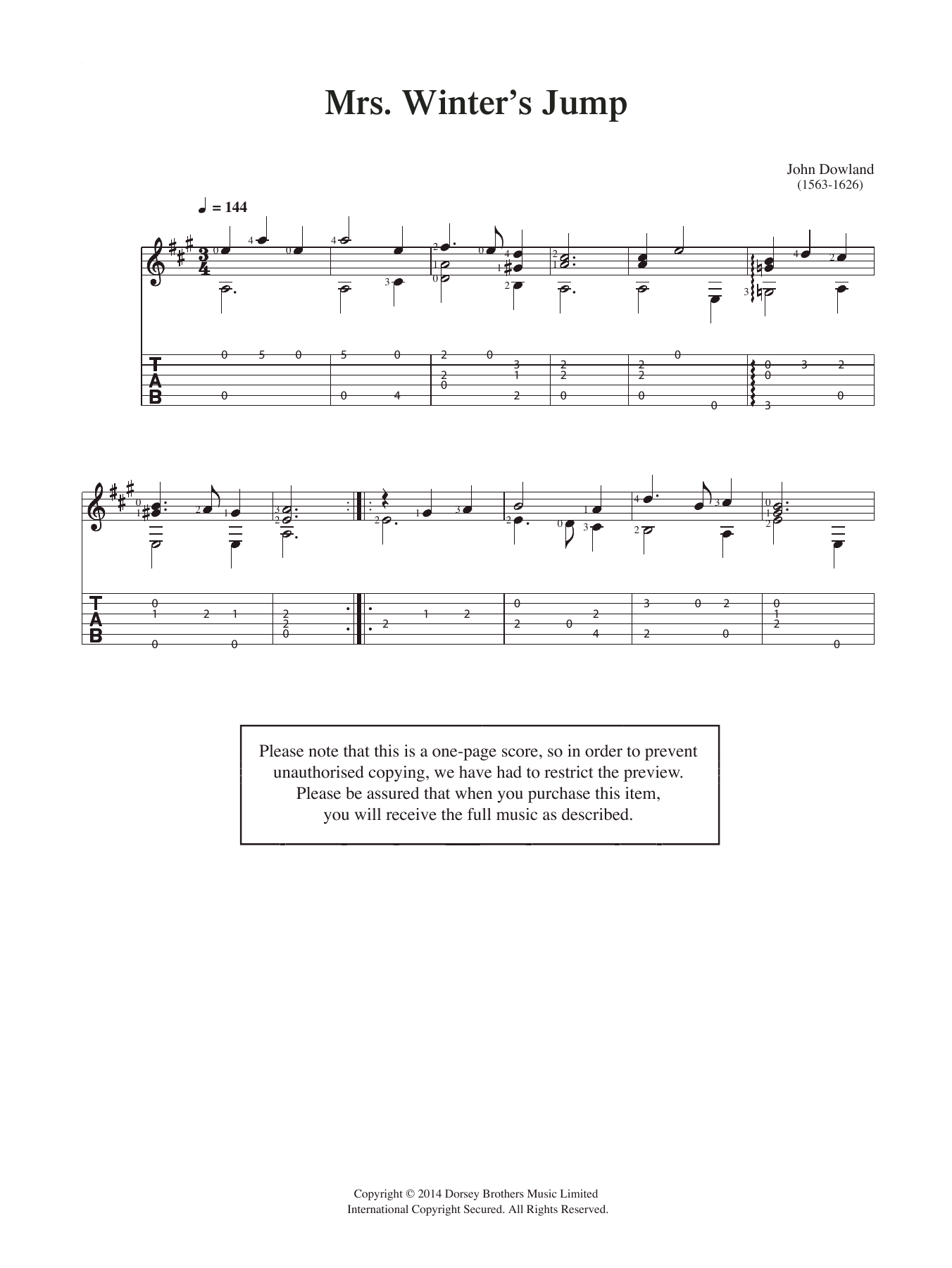 John Dowland Mrs Winter's Jump sheet music notes and chords. Download Printable PDF.