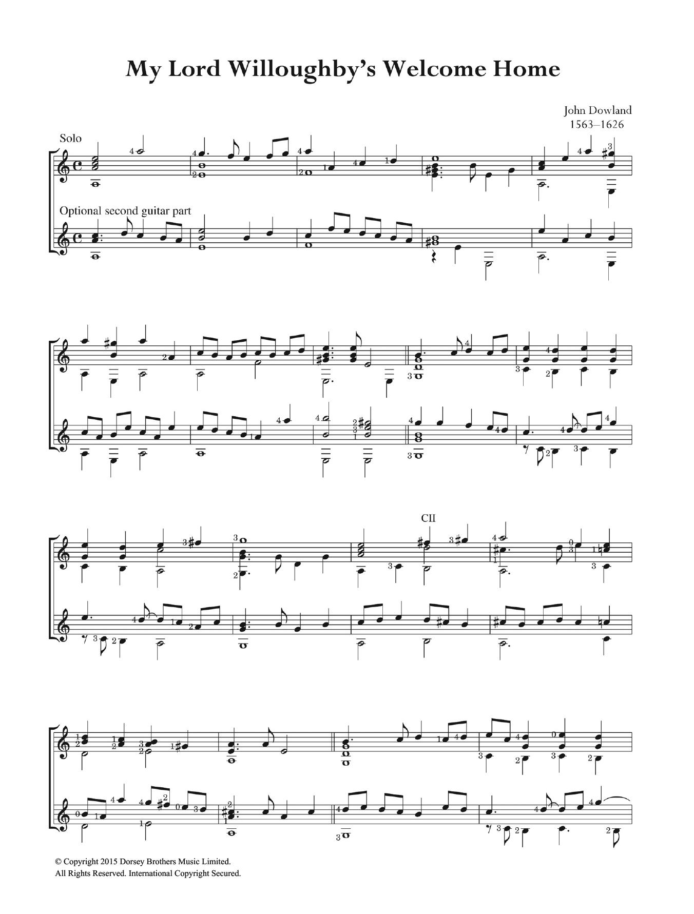 John Dowland My Lord Willoughby's Welcome Home sheet music notes and chords. Download Printable PDF.