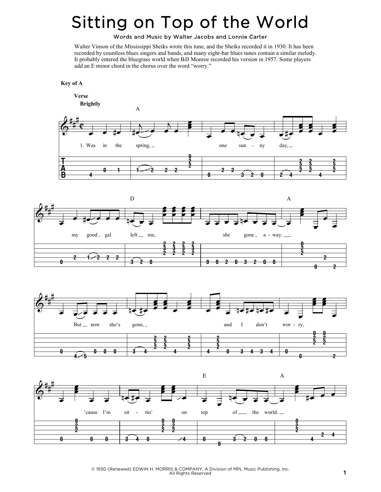 John Duffey Sitting On Top Of The World (arr. Fred Sokolow) sheet music notes and chords. Download Printable PDF.