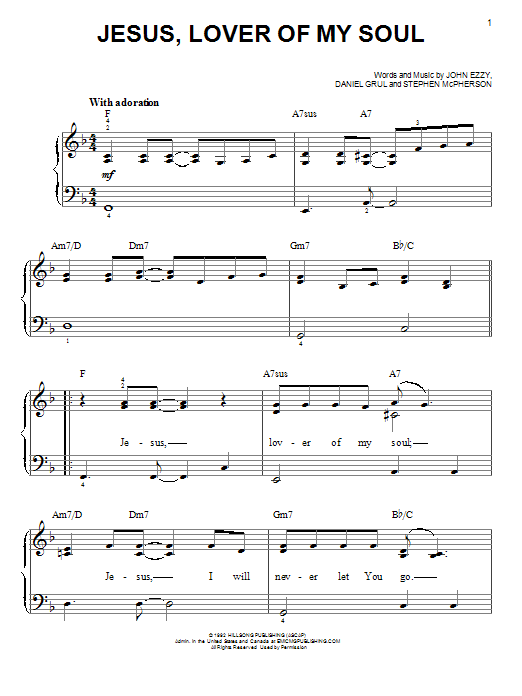 John Ezzy Jesus, Lover Of My Soul sheet music notes and chords. Download Printable PDF.