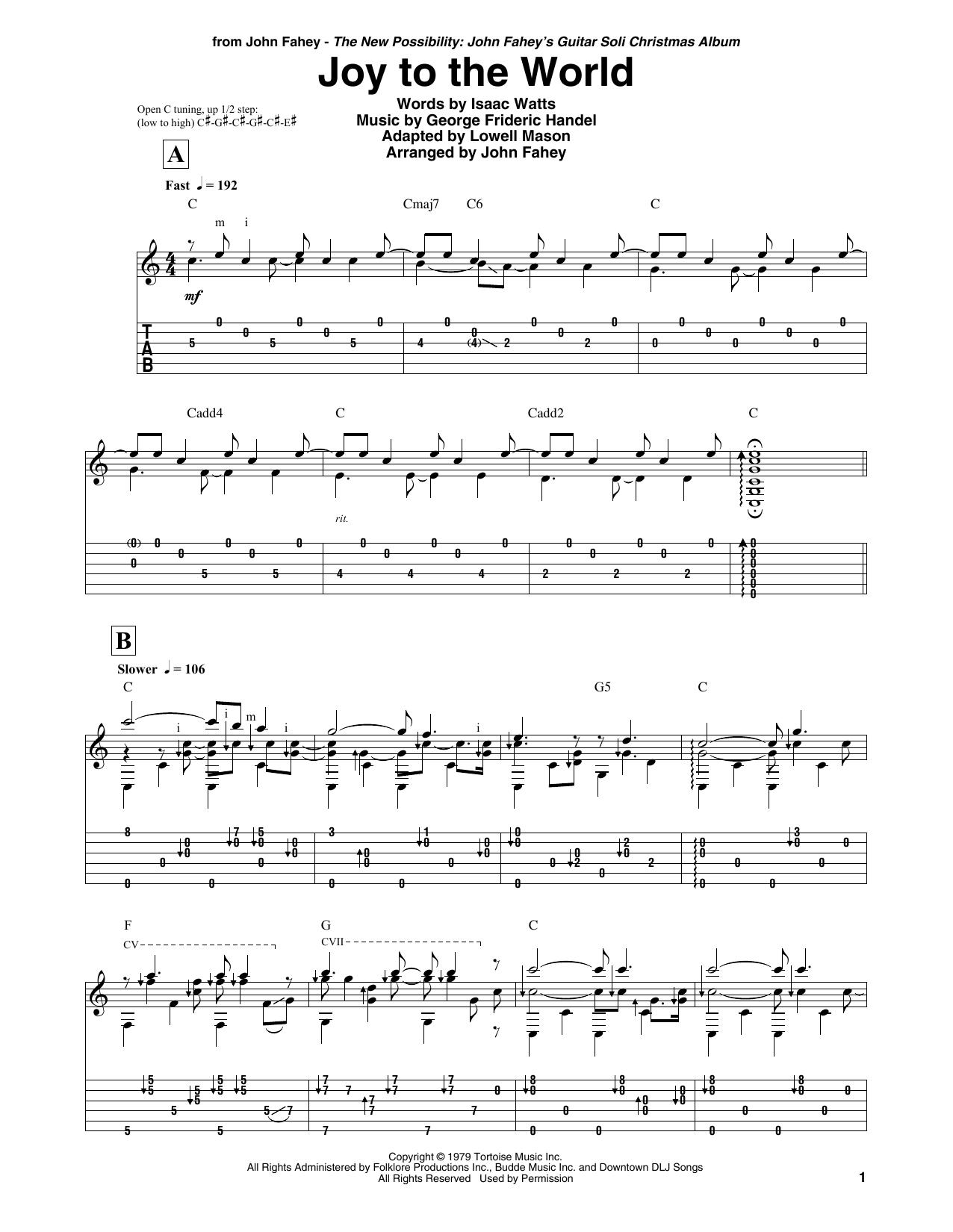 Learn to play John Fahey Joy To The World sheet music for Guitar Tab in minutes. Price: 7.8900$ John Fahey Joy To The World sheet music notes and chords arranged for Guitar Tab