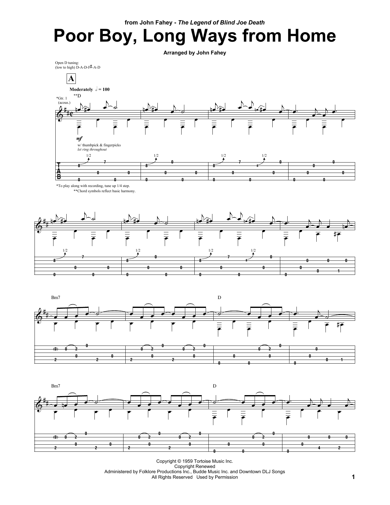 John Fahey Poor Boy, Long Ways From Home sheet music notes and chords. Download Printable PDF.