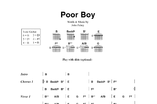 John Fahey Poor Boy sheet music notes and chords. Download Printable PDF.