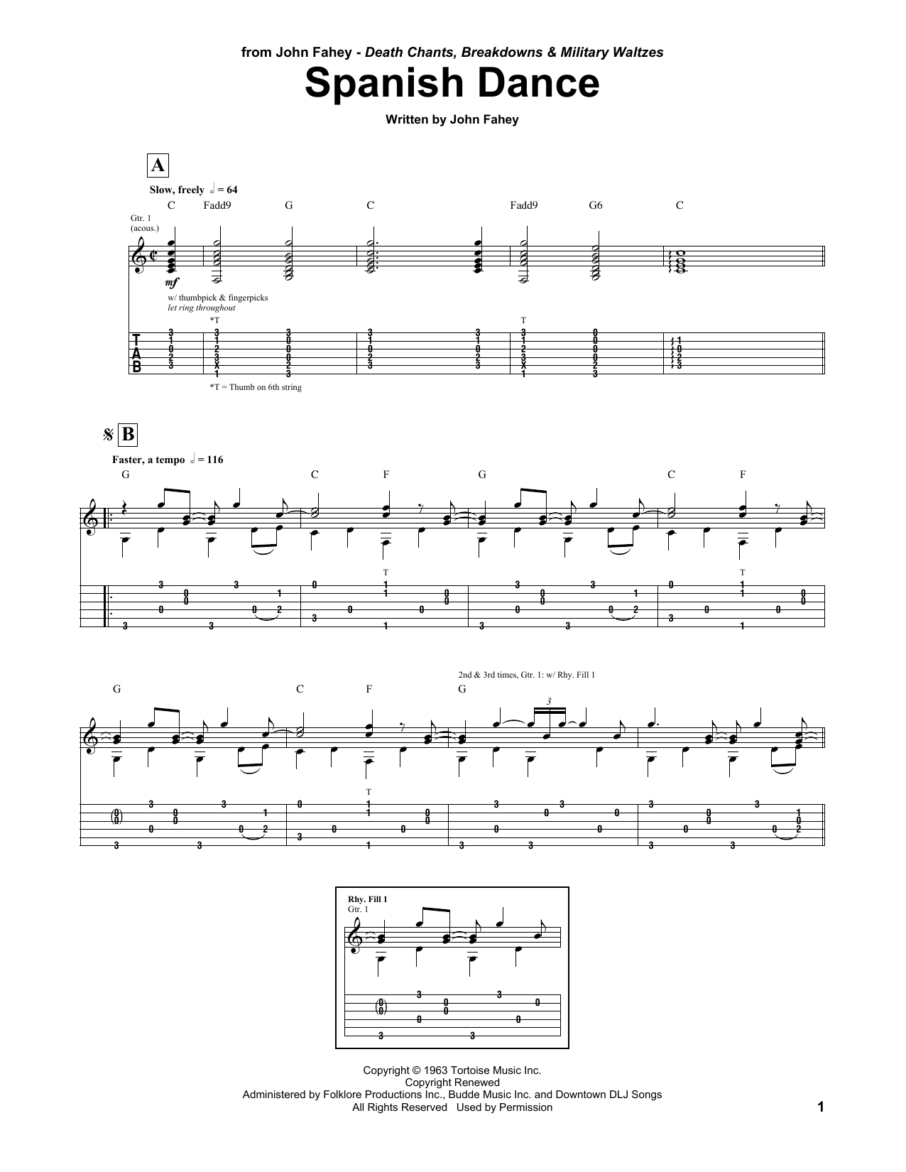 Learn to play John Fahey Spanish Dance sheet music for Guitar Tab in minutes. Price: 7.8900$ John Fahey Spanish Dance sheet music notes and chords arranged for Guitar Tab