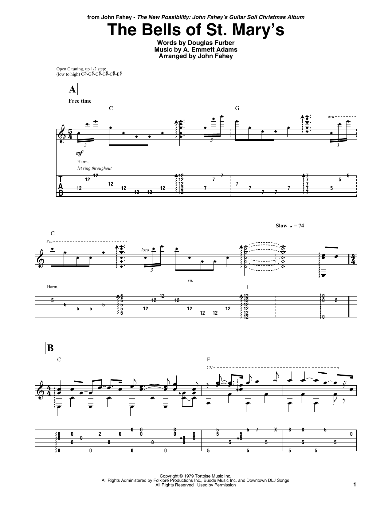 Learn to play John Fahey The Bells Of St. Mary's sheet music for Guitar Tab in minutes. Price: 7.8900$ John Fahey The Bells Of St. Mary's sheet music notes and chords arranged for Guitar Tab