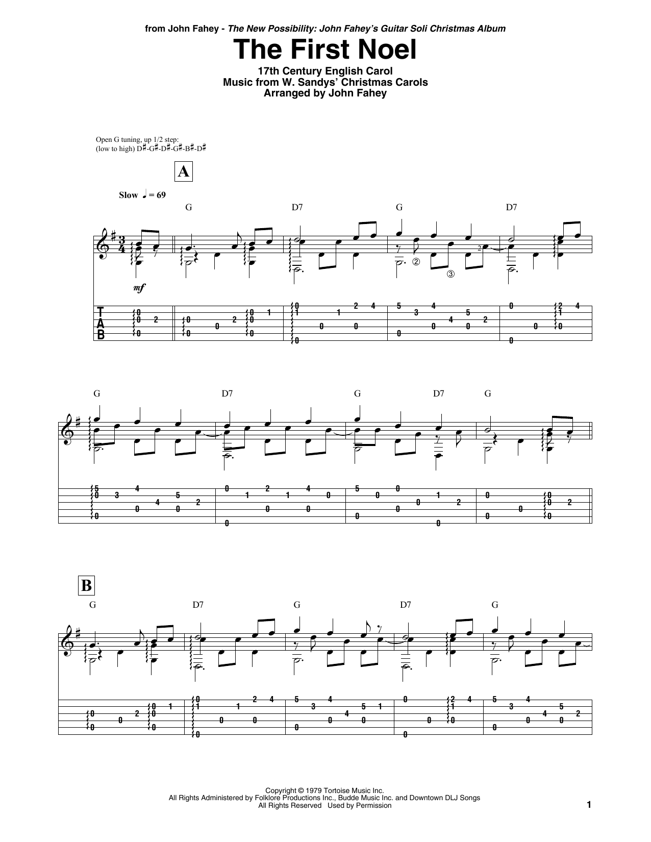 John Fahey The First Noel sheet music notes and chords. Download Printable PDF.