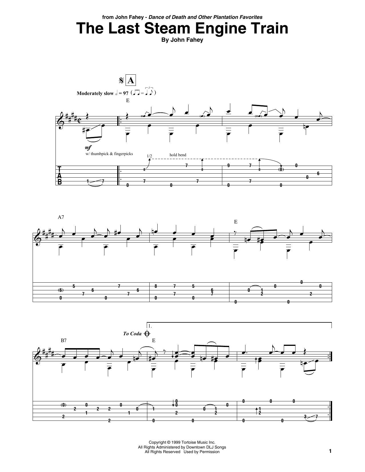 John Fahey The Last Steam Engine Train sheet music notes and chords. Download Printable PDF.