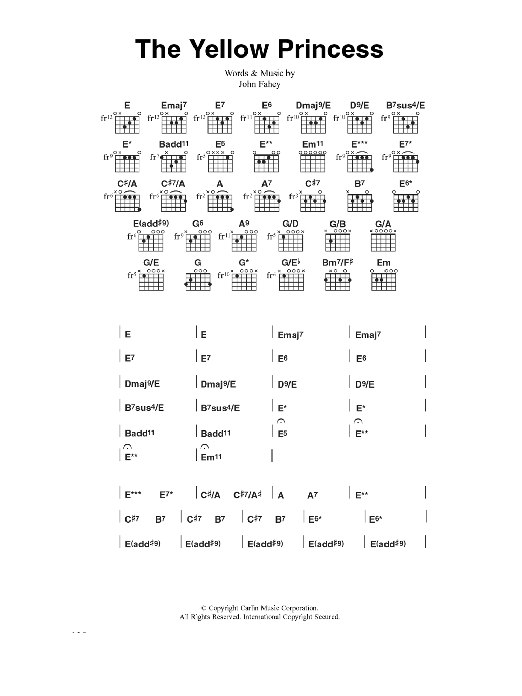 John Fahey The Yellow Princess sheet music notes and chords. Download Printable PDF.