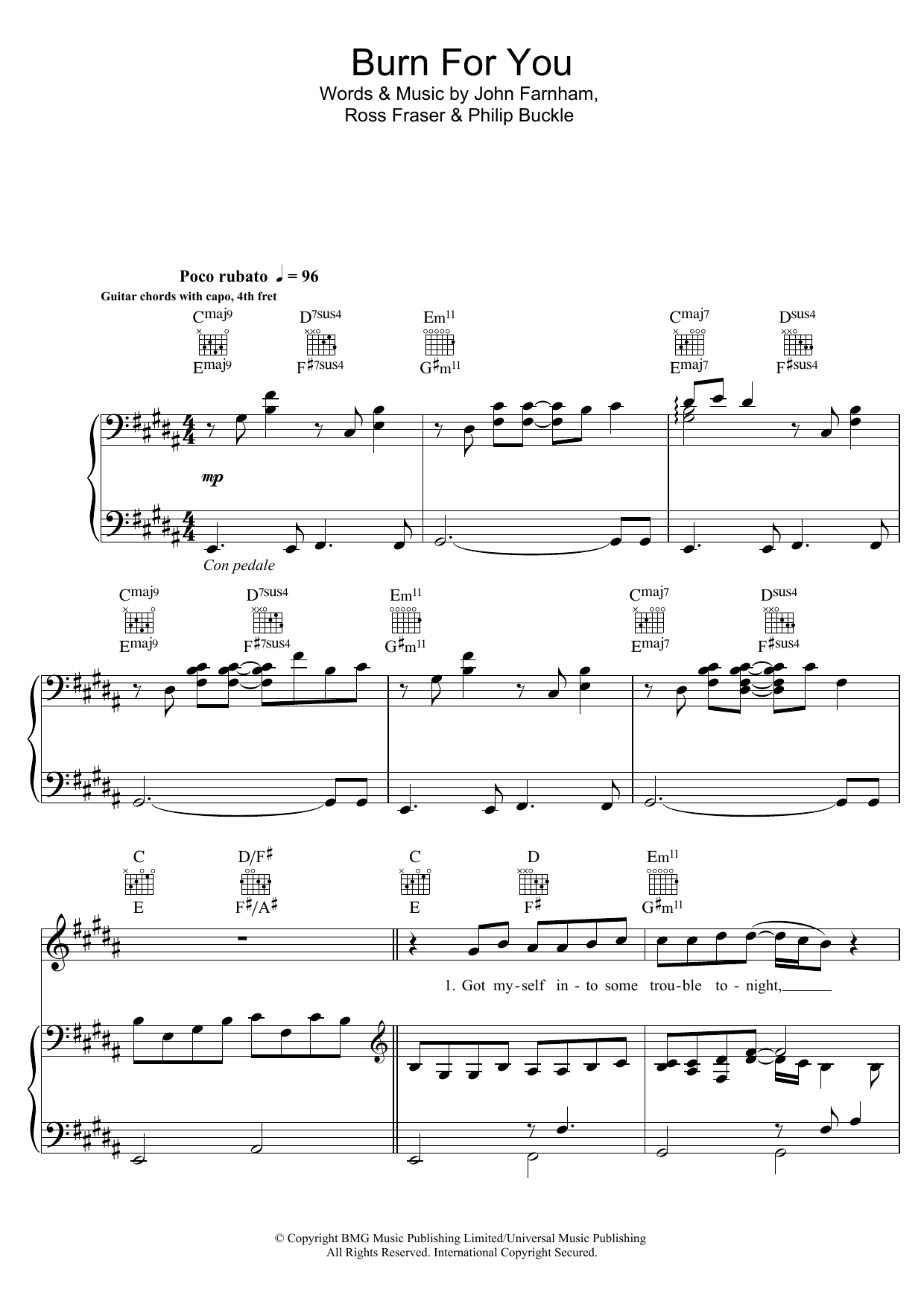 John Farnham Burn For You sheet music notes and chords. Download Printable PDF.