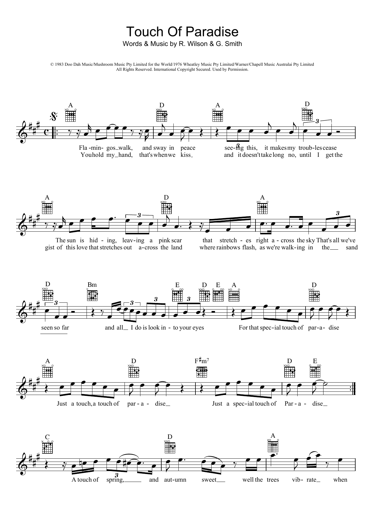 John Farnham Touch Of Paradise sheet music notes and chords arranged for Lead Sheet / Fake Book