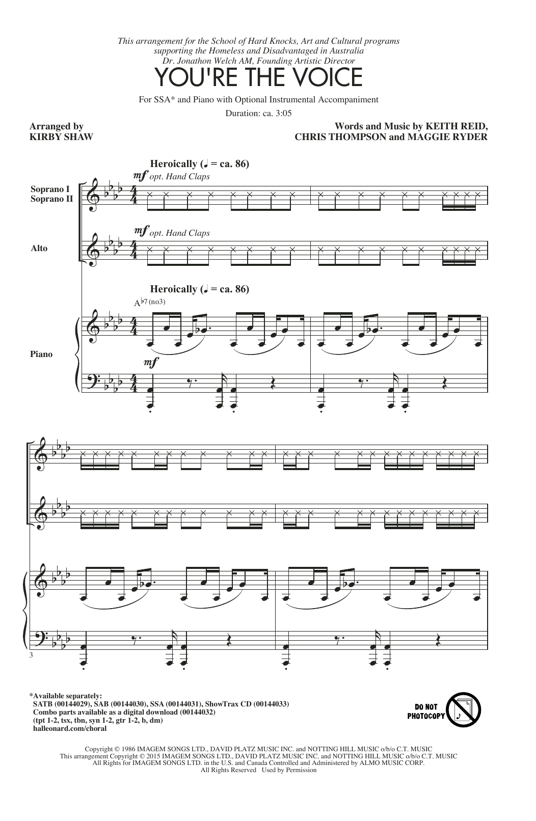 John Farnham You're The Voice (arr. Kirby Shaw) sheet music notes and chords. Download Printable PDF.