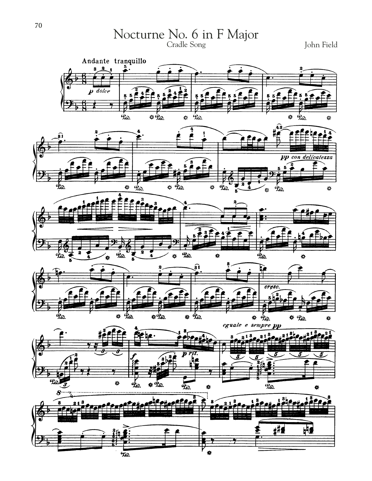 Learn to play John Field Nocturne No. 6 In F Major, H. 40 sheet music for Piano Solo in minutes. Price: 6.9900$ John Field Nocturne No. 6 In F Major, H. 40 sheet music notes and chords arranged for Piano Solo