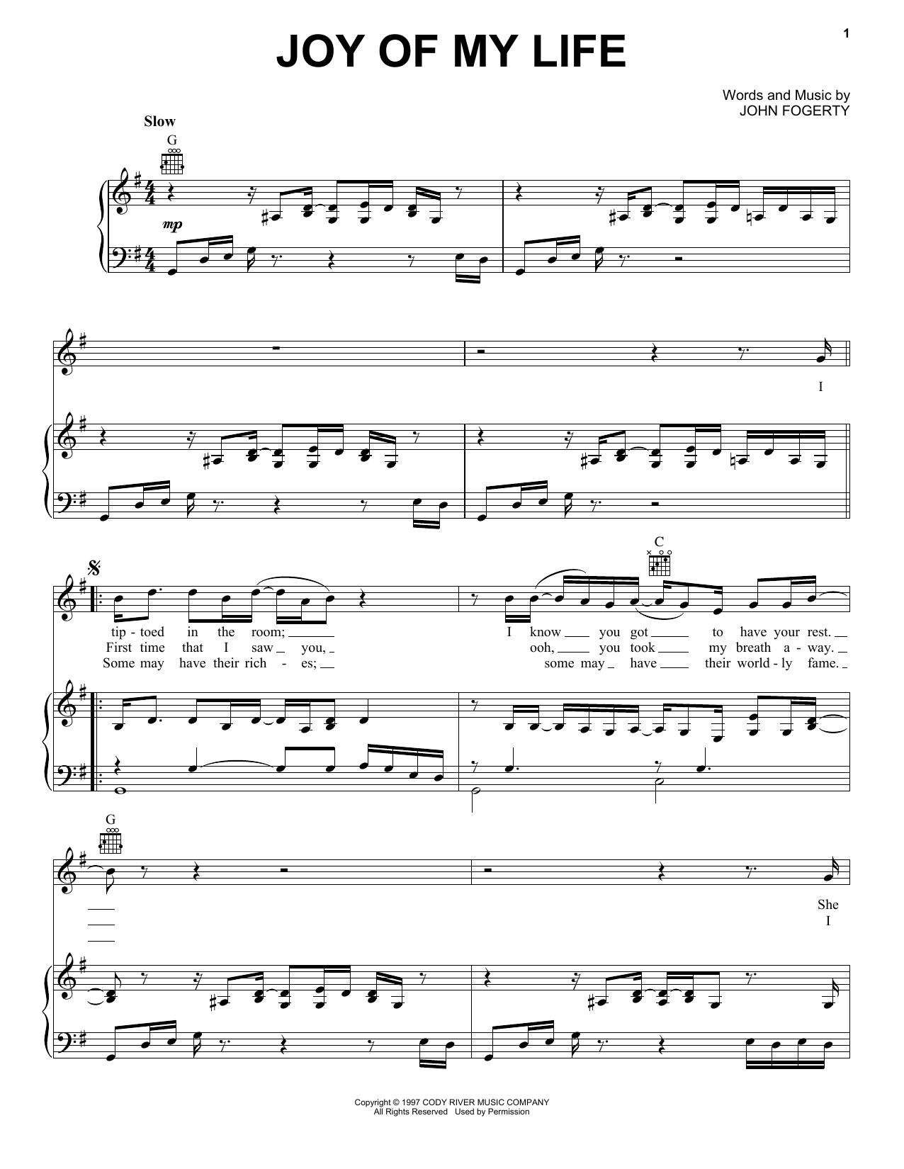 John Fogerty Joy Of My Life sheet music notes and chords. Download Printable PDF.